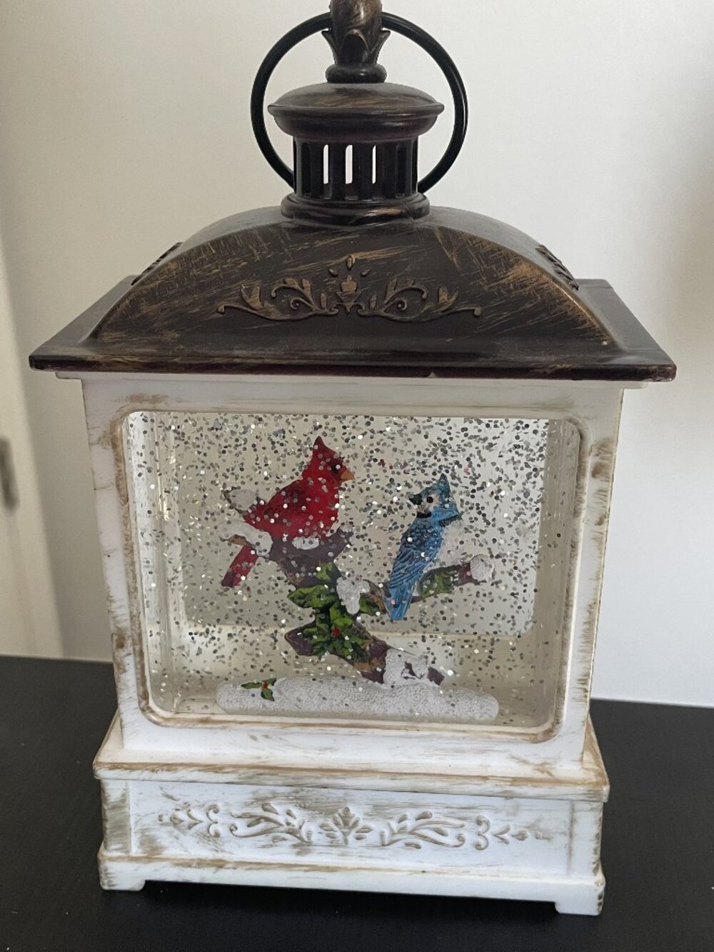 Lantern Snow Globe – Birds on Branch – Glitter Light - Battery operated